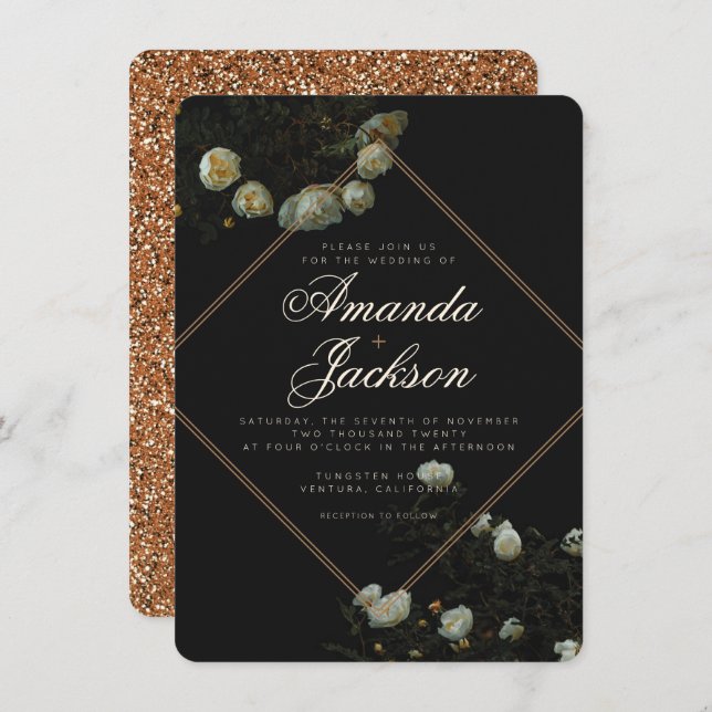 “Dark Rose” - Flat Card Wedding Invitation (Front/Back)
