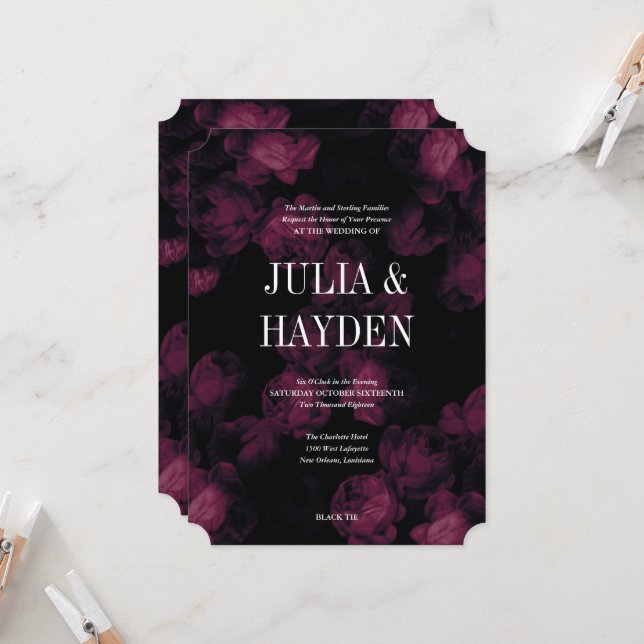 Dark Rose Garden Wedding Invitations (Front/Back In Situ)