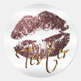 Dark Rose Glitter Lips 3 - Tester Classic Round Sticker