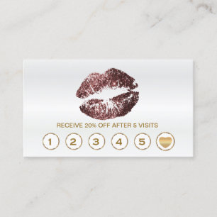 Dark Rose Glitter Lips Loyalty Cards - White