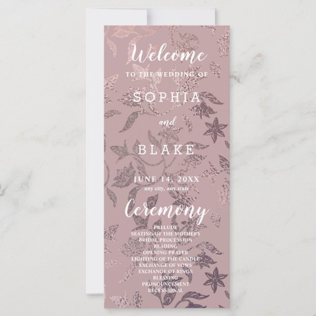 Dark Rose Gold and Floral Wedding Program (Front)
