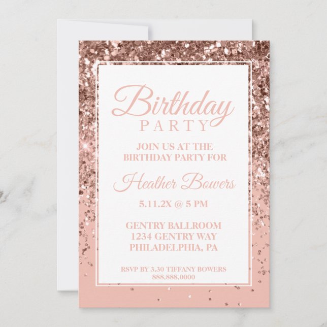 Dark Rose Gold Glitter Birthday Invitation (Front)