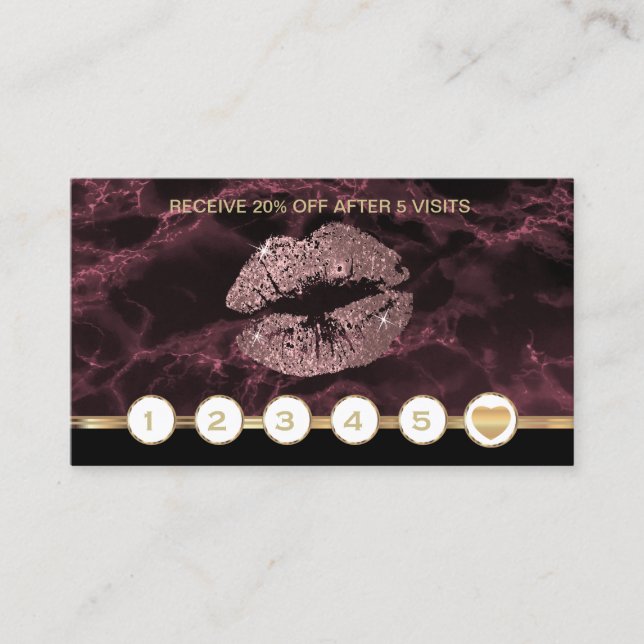 Dark Rose Marble Glitter Lips Loyalty Card (Front)