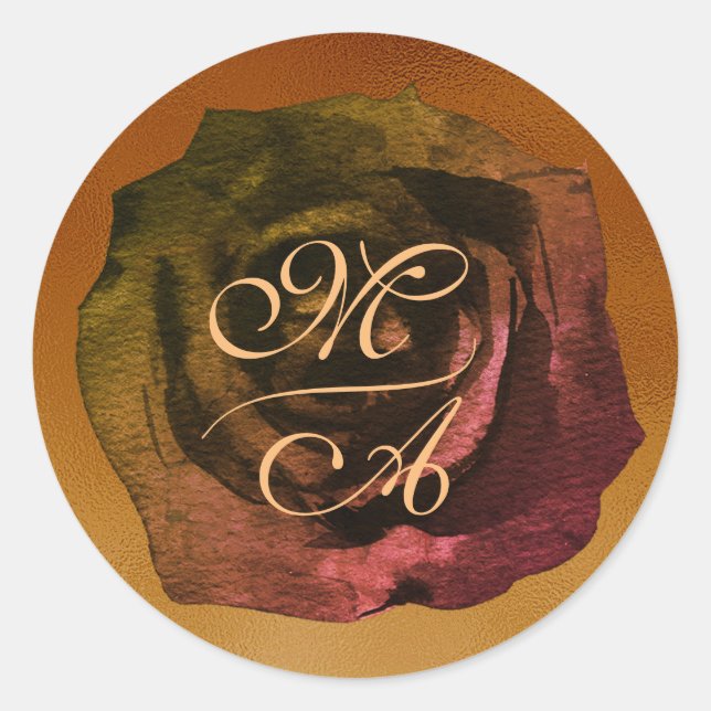 Dark Rose Monogram Wedding Sticker (Front)