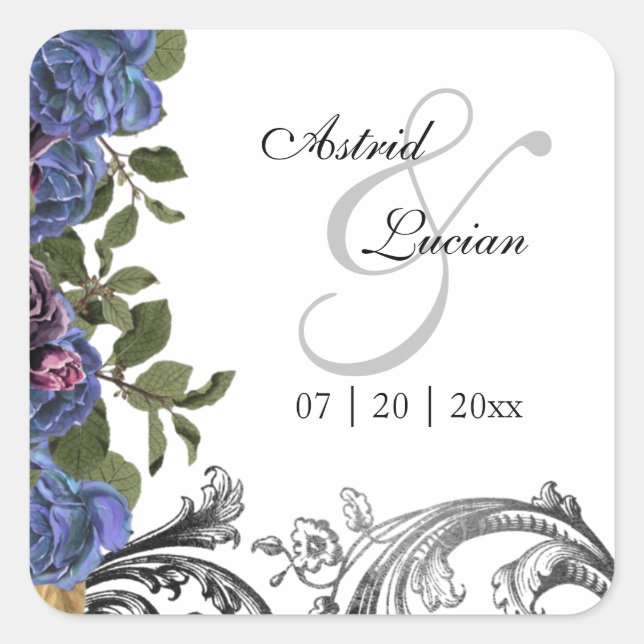 Dark Rose Purple Gothic Wedding Square Sticker (Front)