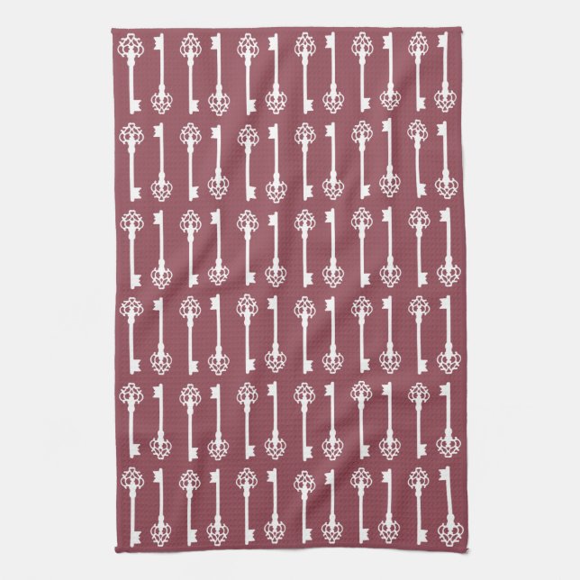 Dark Rose Victorian Keys Tea Towel (Vertical)