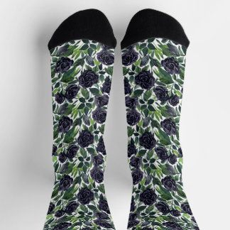 Dark roses delight, watercolor print socks