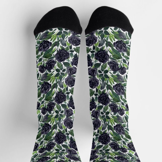 Dark roses delight, watercolor print socks (Top)