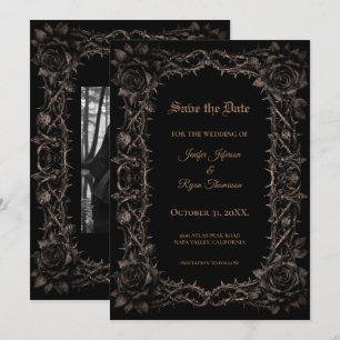 Dark roses Gothic wedding save the date Announcement