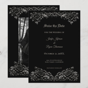 Dark roses Gothic wedding save the date Announcement