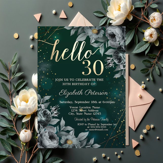Dark Roses Green 30th Birthday Invitation (Creator Uploaded)