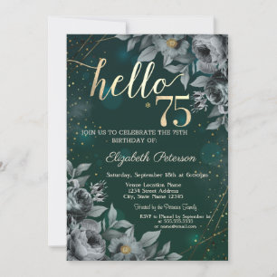 Dark Roses Green 75th Birthday Invitation