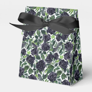 Dark roses with green leaves watercolor print favour box