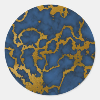 Dark Royal Blue and Gold Marble Texture Design Classic Round Sticker