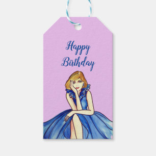 Dark Royal Blue Cocktail Gown Fashion Illustration Gift Tags