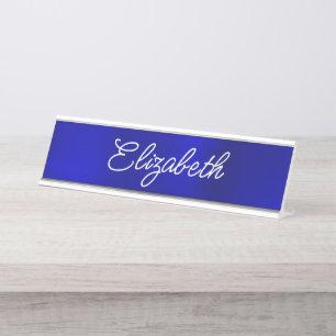 Dark Royal Blue Foil Stylistic Monoline Script Desk Name Plate