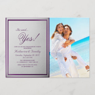 Dark Royal Purple Outline on Grey Gradient Invitation
