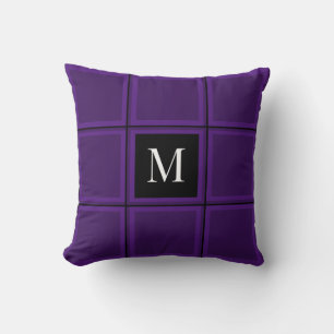 Dark Royal Purple Striped Custom Single Initial Cushion