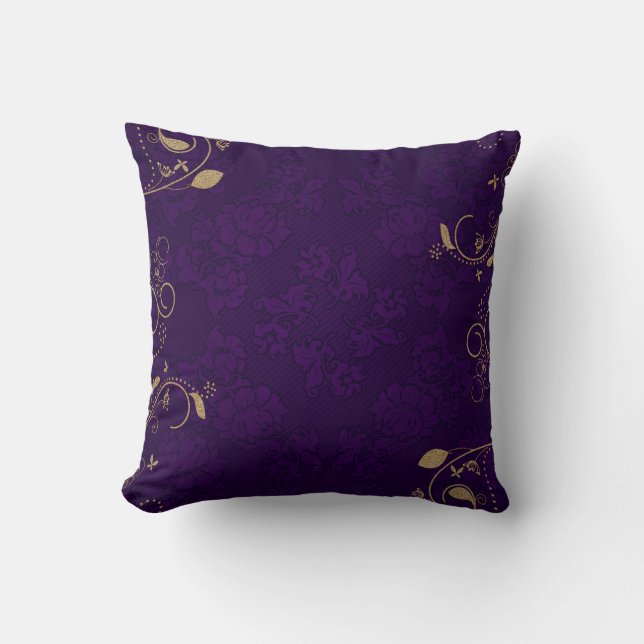 Dark Royal Purple with Gold Scroll Cushion (Front)