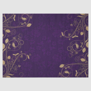 Dark Royal Purple with Gold Scroll Decoupage Tissue Paper