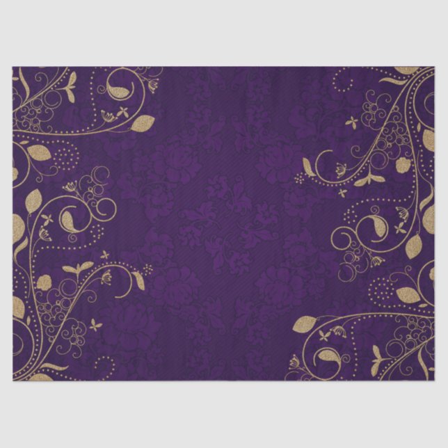 Dark Royal Purple with Gold Scroll Decoupage Tissue Paper (Front)