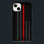 Dark & Rugged | Fire Fighter Red Line Flag iPhone 14 Plus Case<br><div class="desc">Featuring a unique and under-the-radar look that has a wide appeal for many, this iPhone OtterBox Defender case will easily turn heads. The case features a dark and distressed style Firefighter flag with a vibrant red line running through the centre of it. The red line is a token representation of...</div>