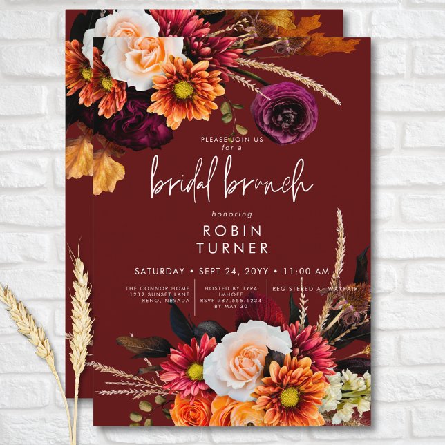 Dark Russet Boho Floral Rust Bridal Brunch Invitation (Dark Russet Boho Floral Rust Bridal Brunch Invitation)