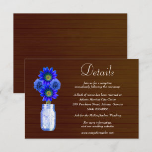 Dark Rustic Blue Floral Mason Jar Wedding Details Enclosure Card