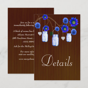 Dark Rustic Blue Floral Mason Jars Wedding Details Enclosure Card
