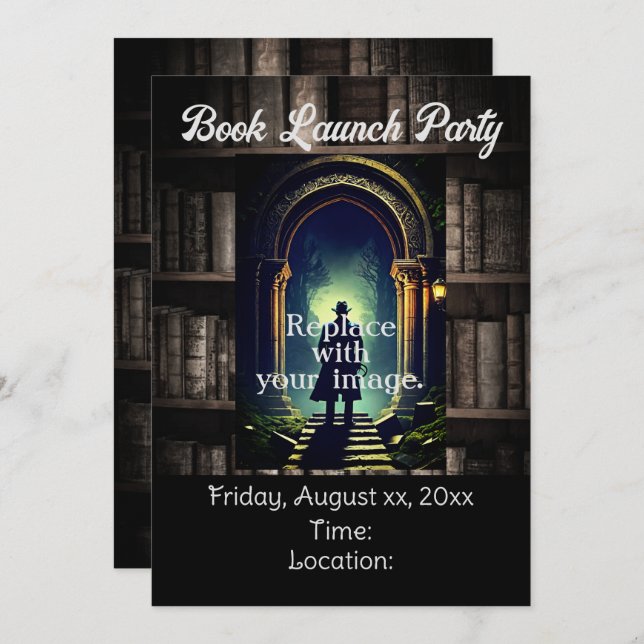 Dark Rustic Bookshelves Background Invitation (Front/Back)