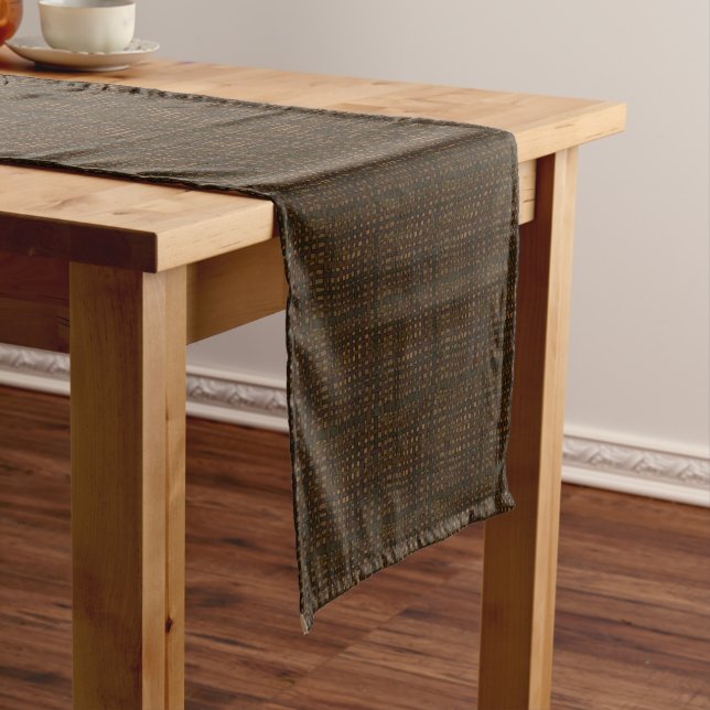 Dark Rustic Burlap with Golden Glow Short Table Runner (In Situ)