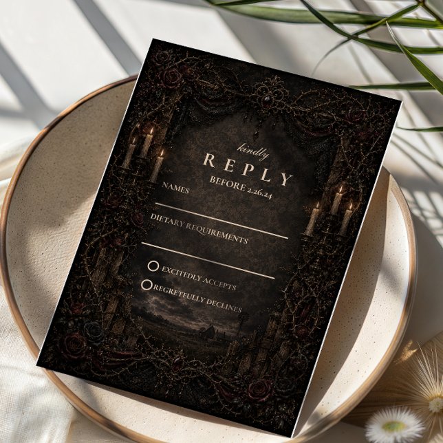 Dark Rustic Country Goth Wedding RSVP Card (Creator Uploaded)