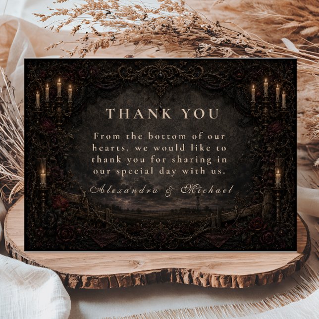 Dark Rustic Country Goth Wedding Thank You Card (Creator Uploaded)