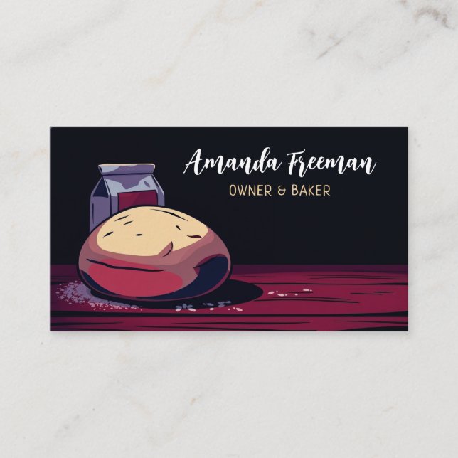 Dark Rustic Dough and Flour Baker Business Card (Front)