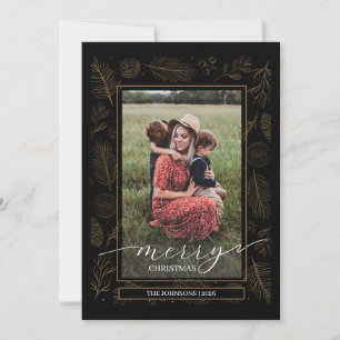 Dark Rustic Floral Branches 2 Photo  Holiday Card