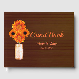 Dark Rustic Orange Floral Mason Jar Wedding Guest Book