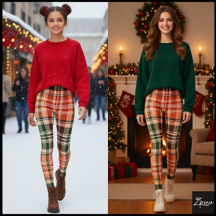 Dark Rustic Orange Green Brown Tartan Plaid Leggings