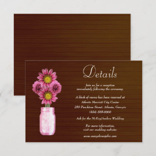 Dark Rustic Pink Floral Mason Jar Wedding Details Enclosure Card