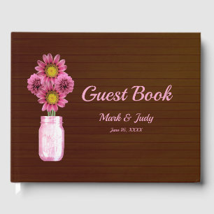 Dark Rustic Pink Floral Mason Jar Wedding Guest Book