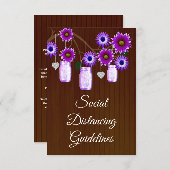 Dark Rustic Purple Floral Mason Jar Safety Measure Enclosure Card (Front/Back)