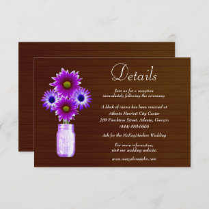 Dark Rustic Purple Floral Mason Jar Wedding Detail Enclosure Card