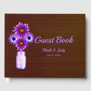 Dark Rustic Purple Floral Mason Jar Wedding Guest Book