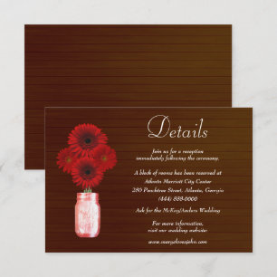 Dark Rustic Red Floral Mason Jar Wedding Details Enclosure Card