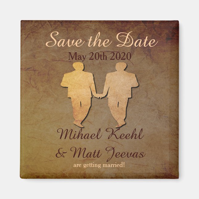 Dark Rustic Save the Date Magnet Gay Wedding (Front)
