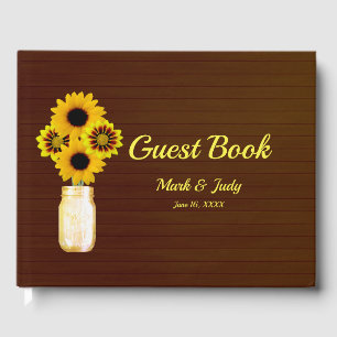 Dark Rustic Yellow Floral Mason Jar Wedding Guest Book