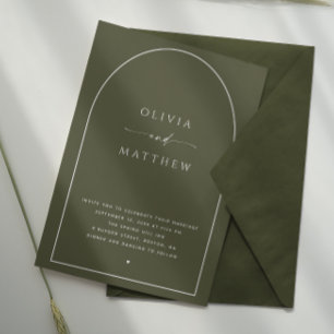 Dark Sage Arch Woodland Wedding. Forest Photo + QR Invitation