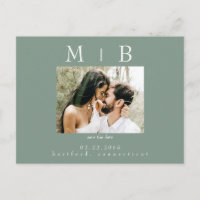 Dark Sage Couple Photo Wedding Save the Date