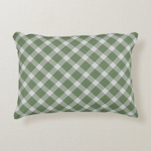 Dark Sage Green and white checkered plaid gingham Decorative Cushion