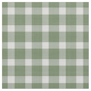 Dark Sage Green and white checkered plaid gingham Fabric