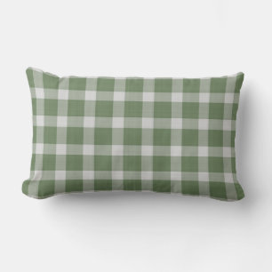 Dark Sage Green and white checkered plaid gingham Lumbar Cushion